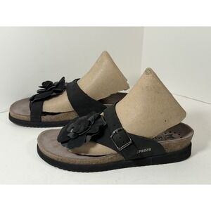 Mephisto, Helen Flower Sandals, Black Nubuck Leather, Cork Footbed, Size 39